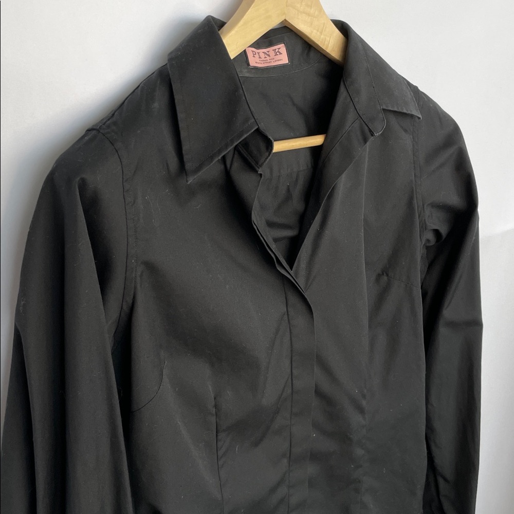 PINK Thomas Pink 100% Cotton Black Button Down Shirt Size 8